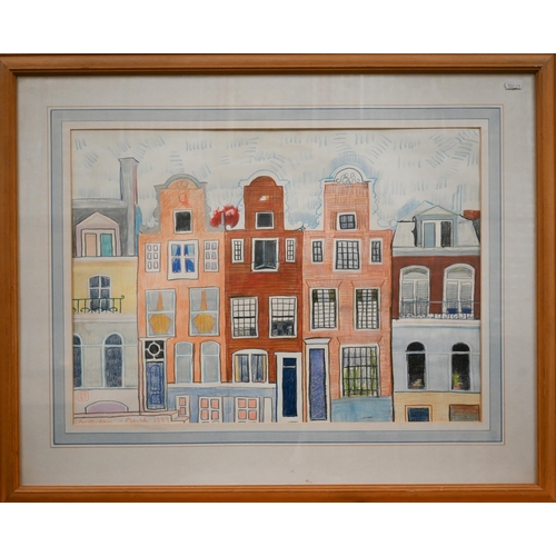 330 - Conte crayon study of Amsterdam, signed with cartouche