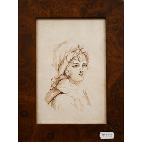 337 - Mixed pictures to include 19th century pencil study of young lady in checked shawl, 13.5 x 11.5 cm; ... 