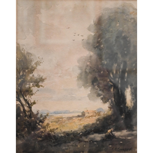 339 - # J A Crawford - Radly Mere, watercolour, signed, 25 x 20 cm