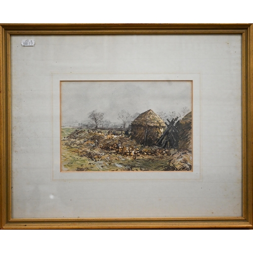 340 - Charles Houston - Two farming views, pastel signed with initials, 18.5 x 26 cm; William Roxby Beverl... 