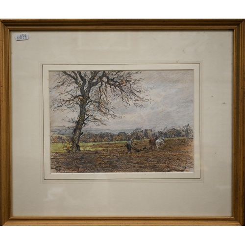 340 - Charles Houston - Two farming views, pastel signed with initials, 18.5 x 26 cm; William Roxby Beverl... 