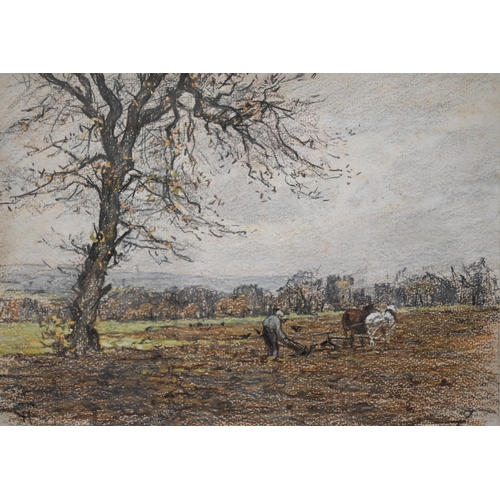 340 - Charles Houston - Two farming views, pastel signed with initials, 18.5 x 26 cm; William Roxby Beverl... 