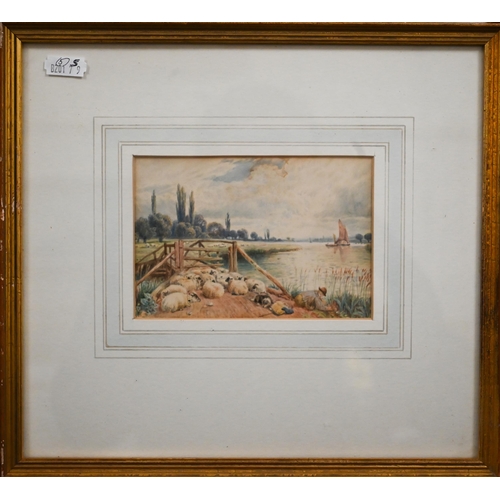 341 - Myles Birket Foster attrib - The Thames at Wargrave, watercolour, bears monogram, 9.5 x 13.5 cm