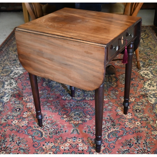 38 - A Victorian mahogany drop leaf table with drawer to one end, 50 x 53 x 77 cm h
