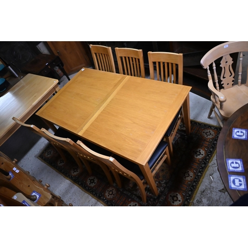 39 - A modern beech dining table to/w a set of six dining chairs (Homebase), 150 cm x 90 cm x 74 cm h