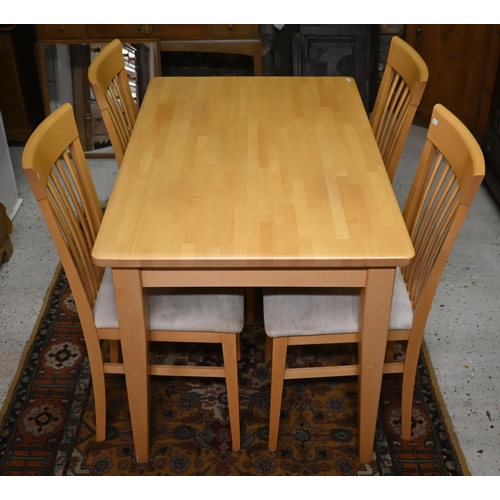 40 - A modern veneered beech dining table to/w a set of four side chairs, 122 x 77 x 76 cm h
