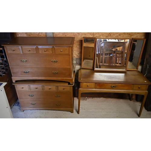 42 - Stag, a triple mirror backed three drawer dressing table, 120 x 49 x 138 cm to/w two Stag chests of ... 