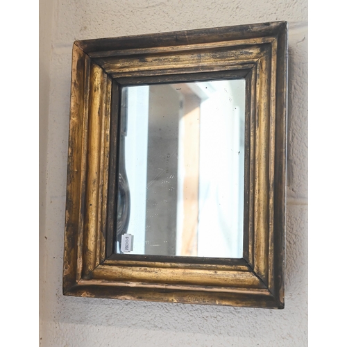 445 - A small antique rectangular wall mirror in moulded gilt frame, 28 cm wide x 34 cm high