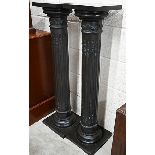 453 - A pair of bronzed composite classical column jardiniere stands, 104 cm high