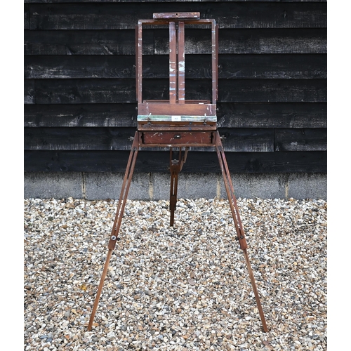 462 - A vintage stained wood folding portable artist's easel with fitted drawer