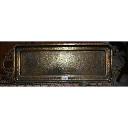 473 - Large copper oblong footbath with wrought iron handles to/w a set of postage scales with weight and ... 