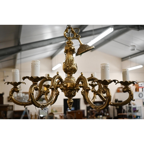 480 - # A brass six-branch electrolier with cast foliage, 75 cm diam x 50 cm high approx