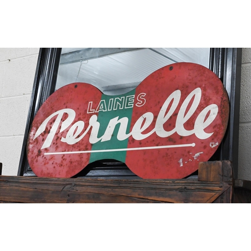 481 - Double-sided vintage French enamelled tin advertising sign for Laines Pernelle (wool), 44 x 95 cm