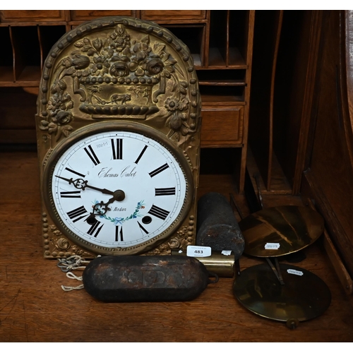 483 - French wall-clock with 21 cm enamel dial in embossed copper surround, by Thomas Cabot, Redon