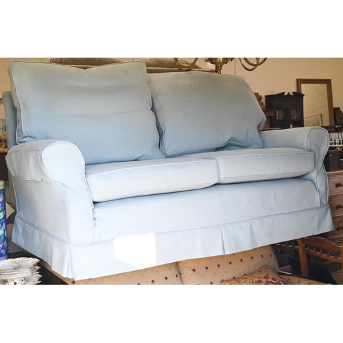 492 - A Multi-York two-seater scroll arm sofa with powder blue herringbone loose covers, 170 cm wide x 90 ... 