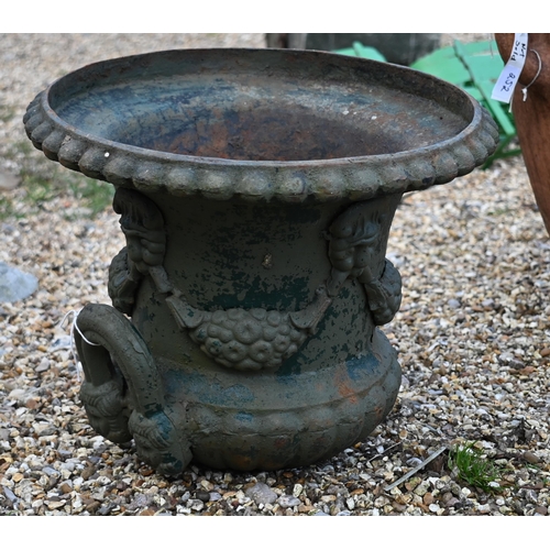 508 - An antique cast iron garden urn/vase top (one handle detached, socle base missing)