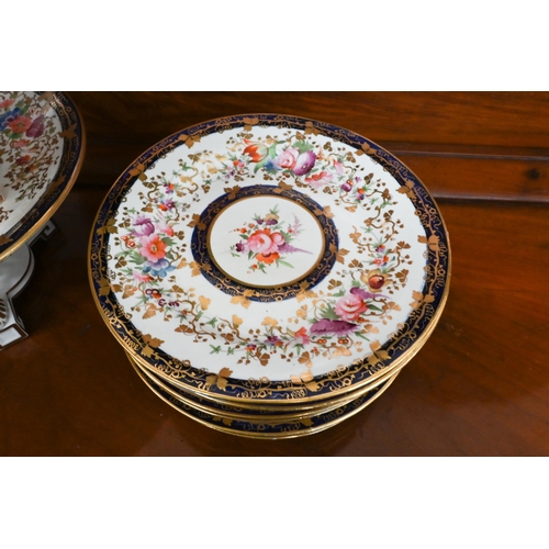 66 - Victorian Staffordshire china fruit service, delicately painted and gilded with floral design within... 