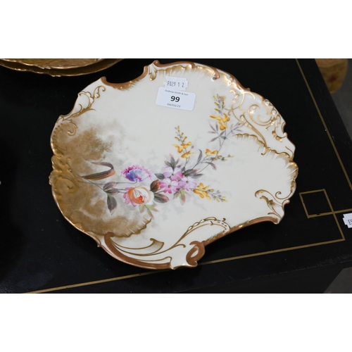 99 - Limoges floral-painted and gilded cabinet part service, including two comports and three plates (5)