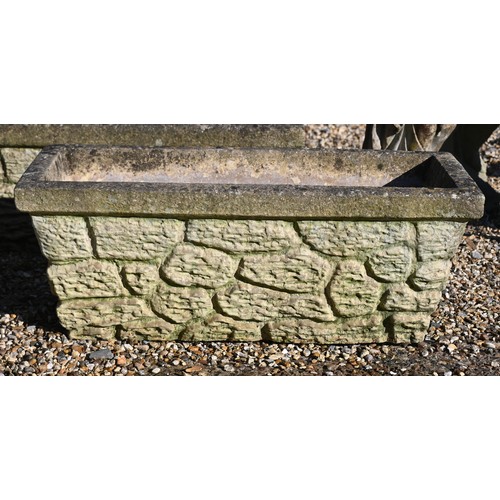 9A - A pair of cast stone rectangular planter troughs to/with a single square planter (3)