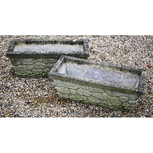 9A - A pair of cast stone rectangular planter troughs to/with a single square planter (3)