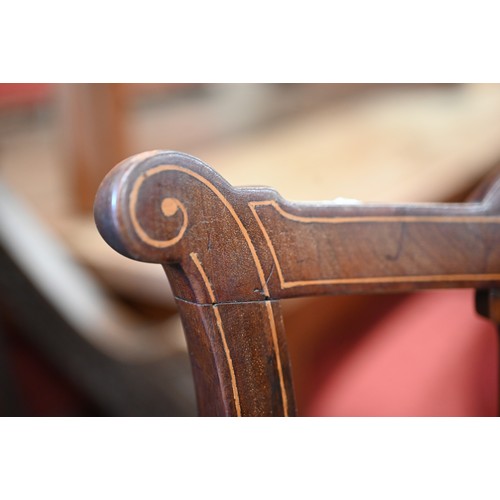 429 - Edwardian ivorine inlaid Sheraton Revival style music chair (the seat adjustable)