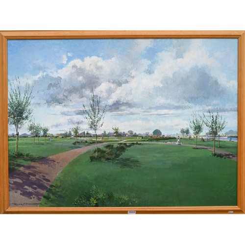 320A - Roger H Middlebrook - 'Runner in Park', oil on canvas, signed lower left, 79 x 108 cm