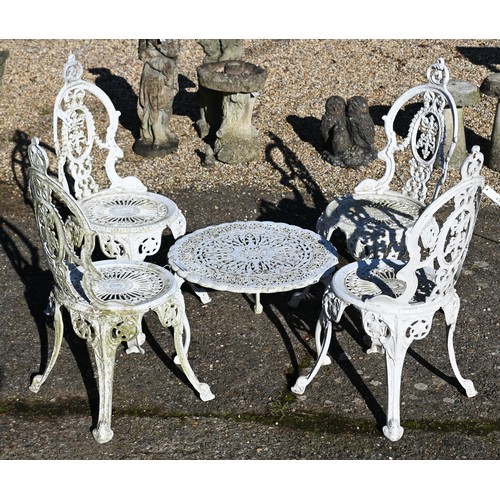 11A - A set of four Victorian style cast alloy garden chairs to/w a low coffee table and twin seat bench o... 