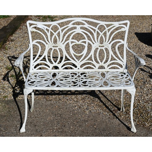 11A - A set of four Victorian style cast alloy garden chairs to/w a low coffee table and twin seat bench o... 