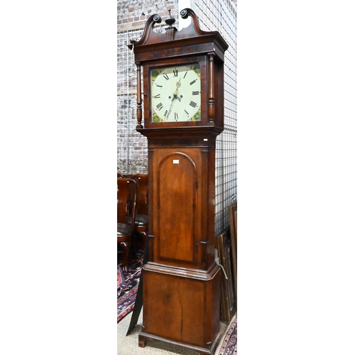 1003 - A Victorian oak and mahogany eight-day longcase clock, the oversize enamelled dial (35 cm x 35 cm) w... 