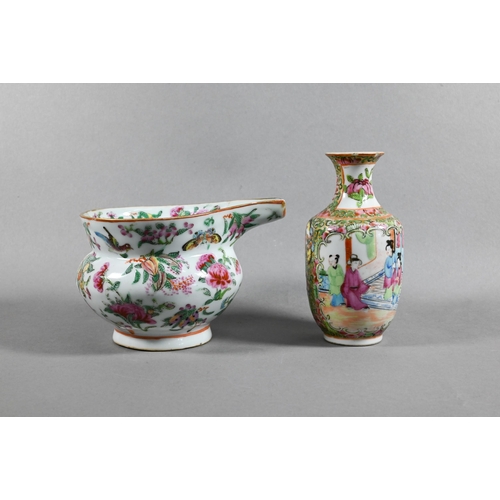 539 - A 19th century Chinese Canton famille rose jug painted in polychrome enamels with birds, butterflies... 