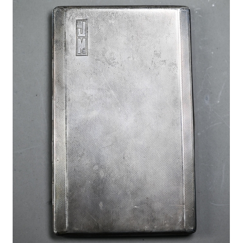 105 - Heavy quality engine-turned silver cigarette case, Birmingham 1950, 6.5oz