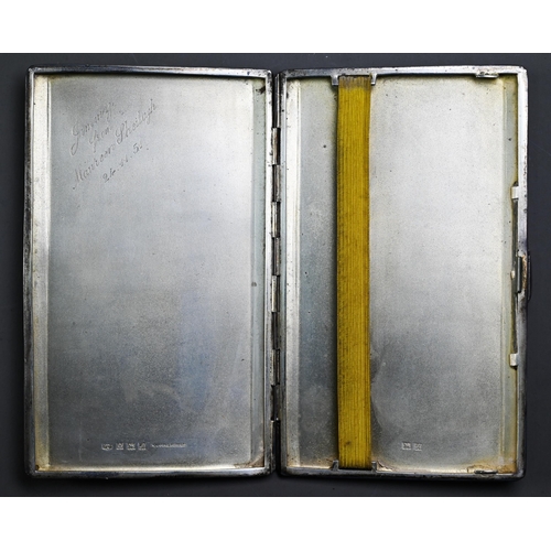 105 - Heavy quality engine-turned silver cigarette case, Birmingham 1950, 6.5oz