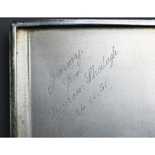 105 - Heavy quality engine-turned silver cigarette case, Birmingham 1950, 6.5oz