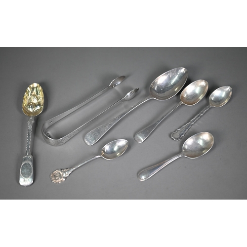 106 - Pair of George III silver bright-cut sugar tongs, Thomas Dicks, London 1814, to/w a Victorian gilt-b... 