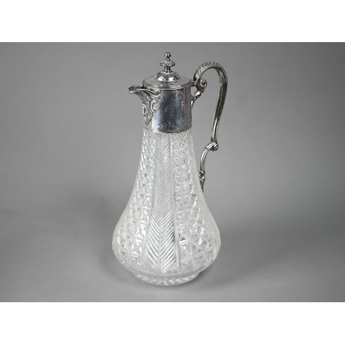 109 - A late Victorian cut glass claret jug with silver collar, cover and handle, Hukin & Heath, Londo... 