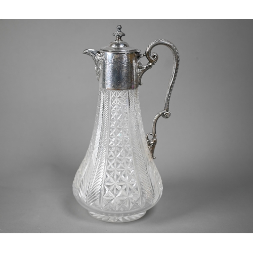 109 - A late Victorian cut glass claret jug with silver collar, cover and handle, Hukin & Heath, Londo... 