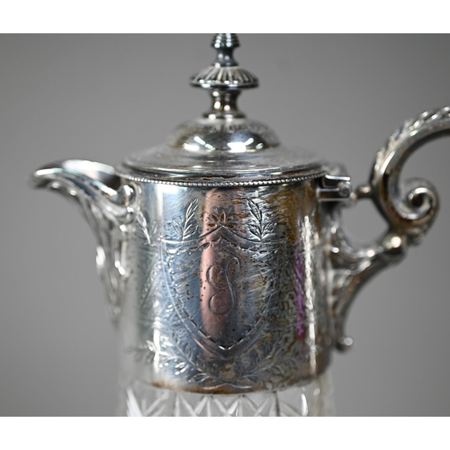 109 - A late Victorian cut glass claret jug with silver collar, cover and handle, Hukin & Heath, Londo... 