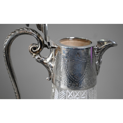 109 - A late Victorian cut glass claret jug with silver collar, cover and handle, Hukin & Heath, Londo... 