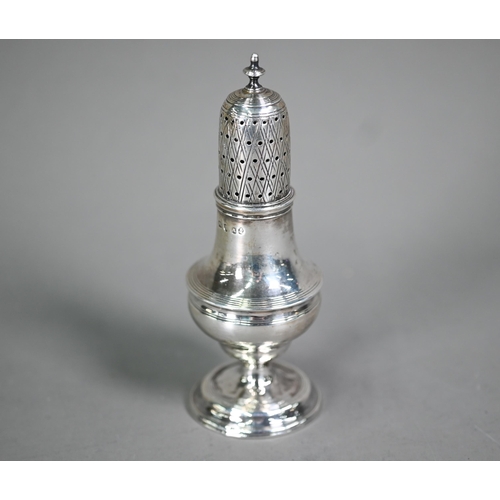 141 - VENDOR COLLECTING A George III silver baluster pounce-pot, Samuel & Edward Davenport, London 179... 