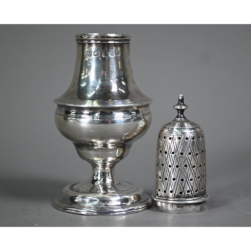 141 - VENDOR COLLECTING A George III silver baluster pounce-pot, Samuel & Edward Davenport, London 179... 