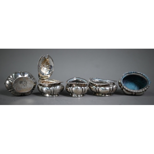 215 - A late Victorian silver seven-piece condiment set (a/f), Sheffield 1896, to/w three napkin rings and... 