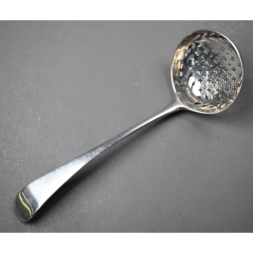 229 - A George III silver old English pattern sifter ladle, Richard Crossley, London 1788, to/w a sauce bo... 