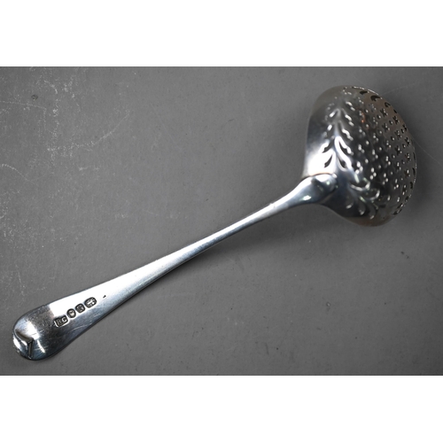 229 - A George III silver old English pattern sifter ladle, Richard Crossley, London 1788, to/w a sauce bo... 