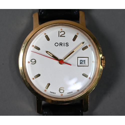 248 - A Seiko 5 wristwatch, stainless steel, blue calendar to/w an Oris gold plated calendar dial wristwat... 