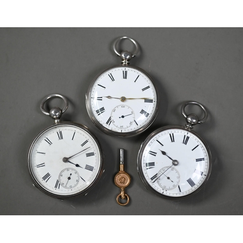 277 - Three silver cased pocket watches, key wind movements by Dent, London No. 27584, London 1973; H.W. M... 