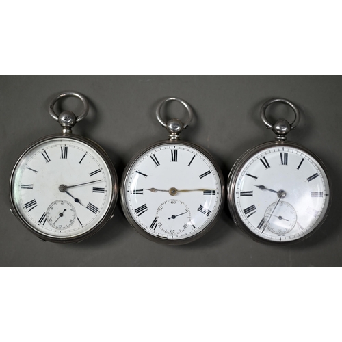 277 - Three silver cased pocket watches, key wind movements by Dent, London No. 27584, London 1973; H.W. M... 