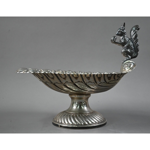 29 - WMF electroplated nut dish with scalloped bowl surmounted by a squirrel, to/w an entrée dish, salver... 