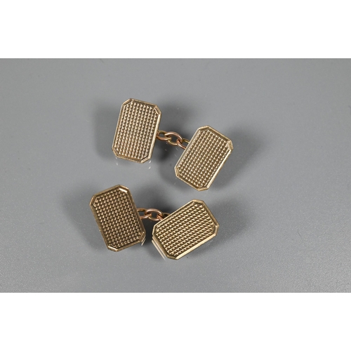 334 - AMENDMENT Two pairs of 9ct gold chain link cufflinks, one pair oval with foliate engraved decoration... 