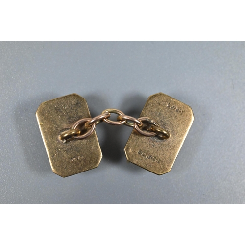 334 - AMENDMENT Two pairs of 9ct gold chain link cufflinks, one pair oval with foliate engraved decoration... 