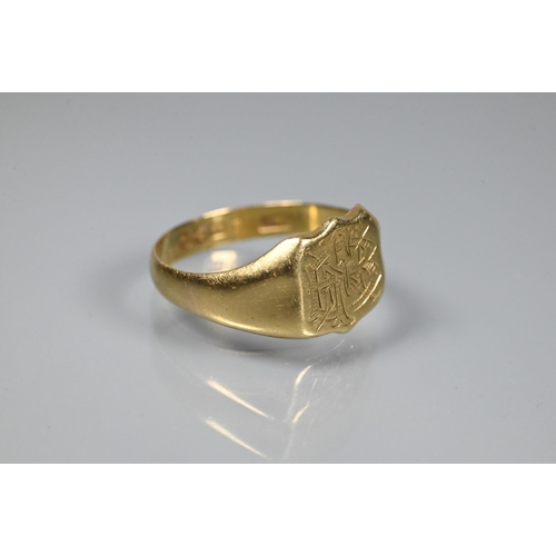 340 - An 18ct yellow gold signet ring with shaped face engraved with monogram, size S, 5.8g; a 22ct yellow... 